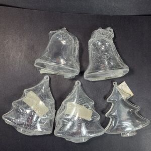 Plastic Fillable Trees & Bells Shaped ORNAMENTS Lot of 5 Christmas 3D Bubble